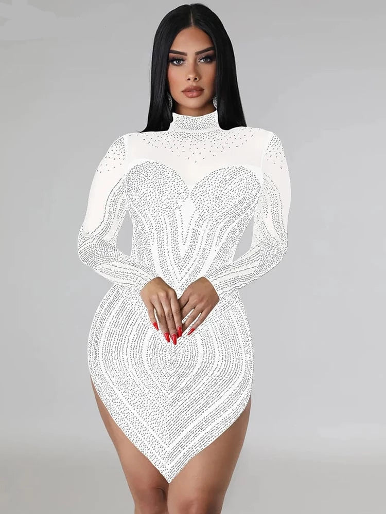 Luxury Sheer Mesh Short Party Dress Tunics Fall fleece