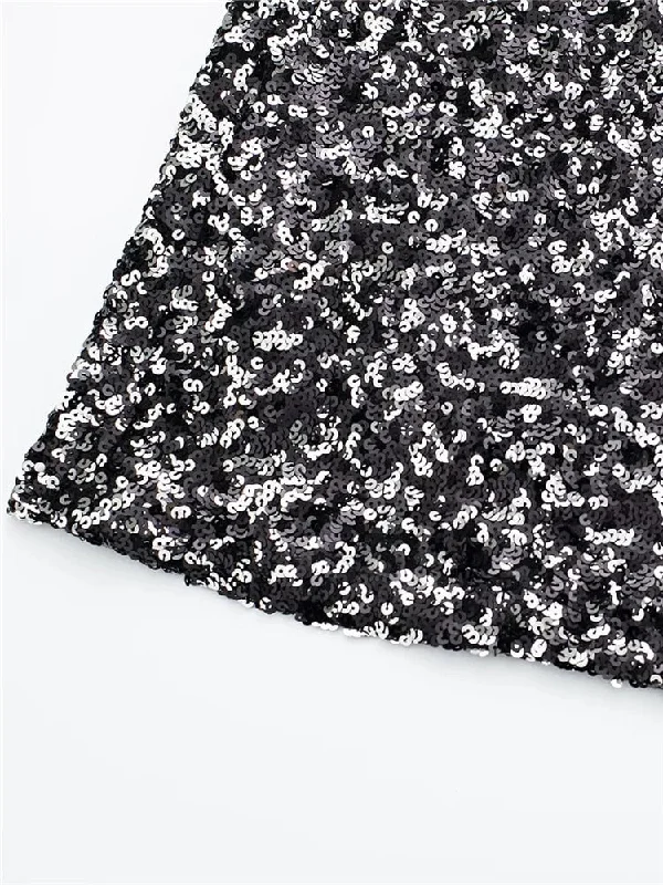 Yipinpay Silver Sequin Dress Woman Asymmetric Glitter Dress Women One Shoulder Long Sleeve Short Dresses Sexy Evening Party Dresses Tunics Corduroy durable