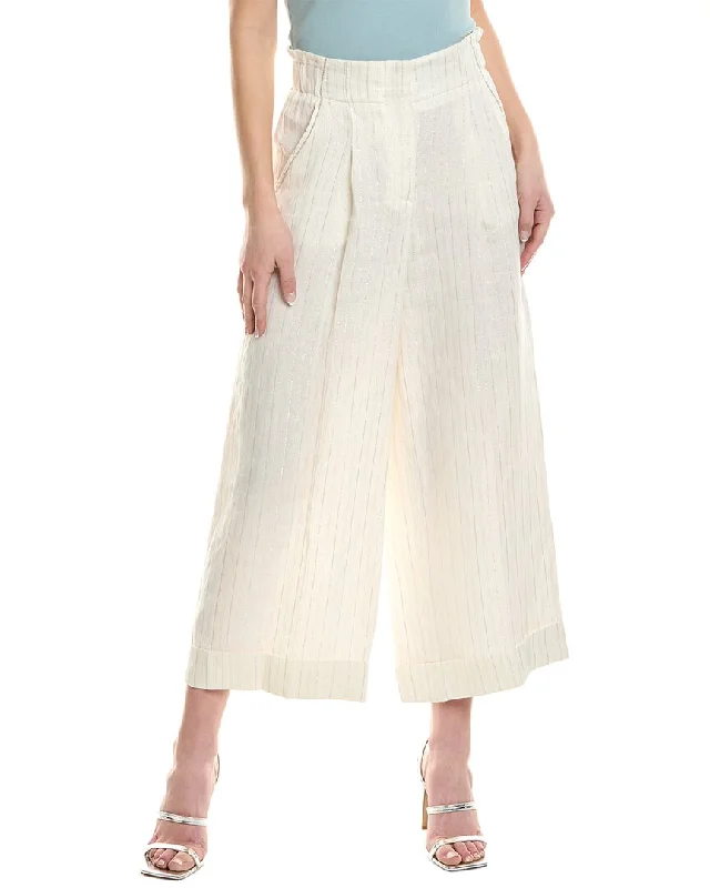 Peserico Paperbag Linen-Blend Pant Fashionable Button-Up Pants