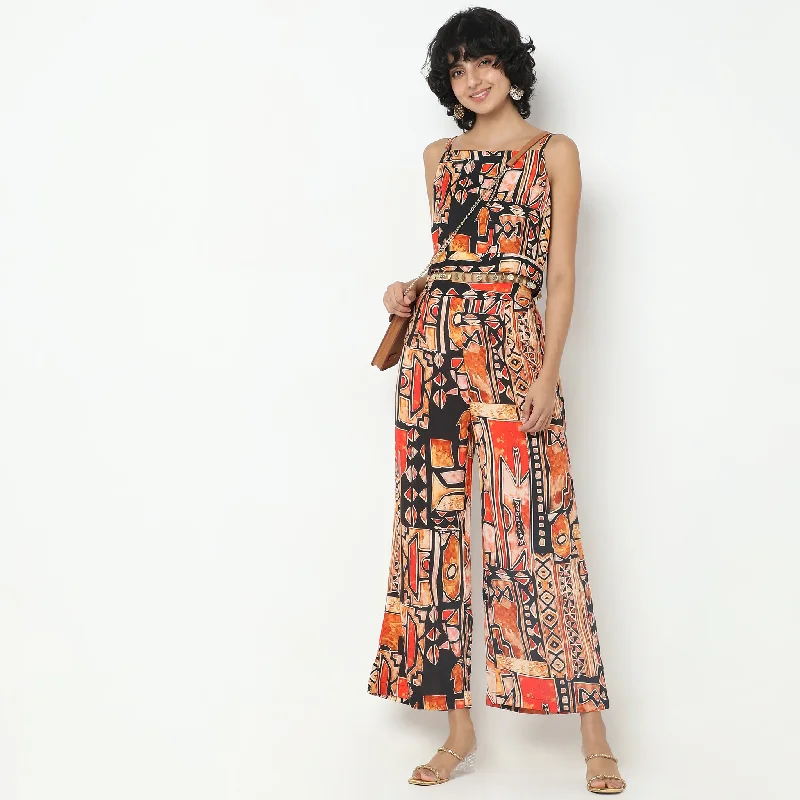 Flare Fit Printed Crop Top with Pant Set Machine Wash Dry Clean Hand Wash