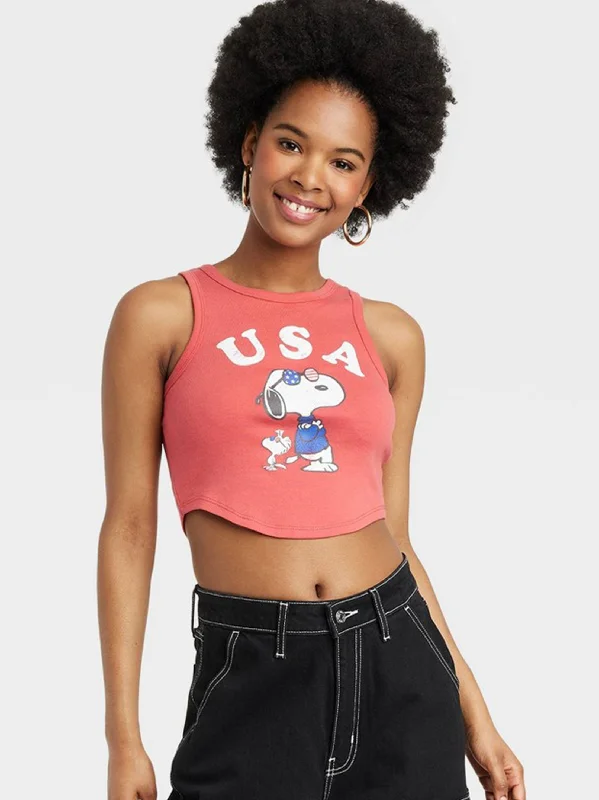 Women's Graphic Printed Crop Top,Red Handmade Hand-knitted Hand-woven