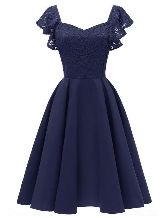 Vintage Short Blue Prom Dress for Teens with Ruffle Straps,Party Dress for Prom Lace Sexy Club