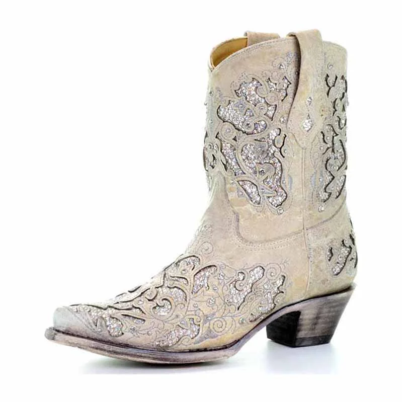 Women's Glitter Short Wedding Boots Western Dress Cowgirl Boots Tunics Vintage classic