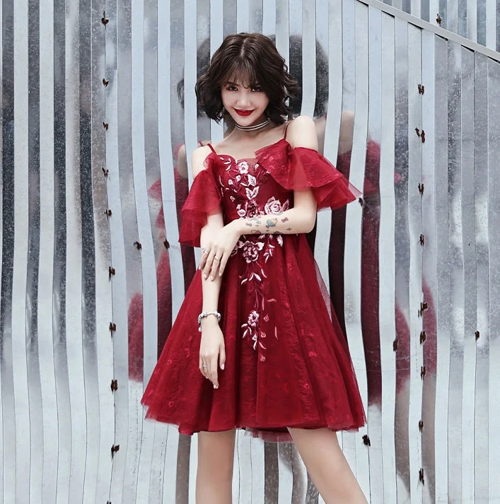 Burgundy lace short prom dress party dress  8323 Tunics Designer luxury