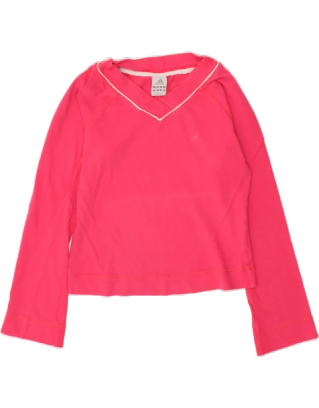 ADIDAS Womens Crop Top Long Sleeve UK 10 Small Pink Cotton Fleece Nylon Spandex