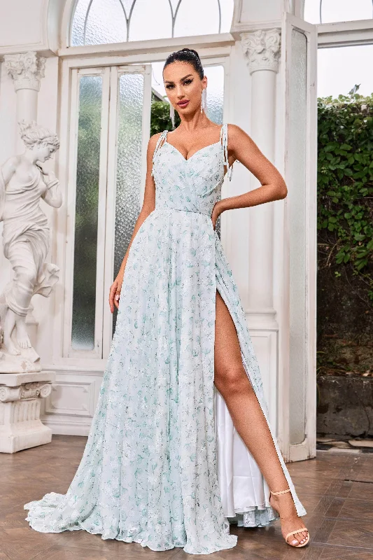 J'Adore Dresses J24018 - Floral A-Line Prom Dress with Slit Tunics Versatile stylish