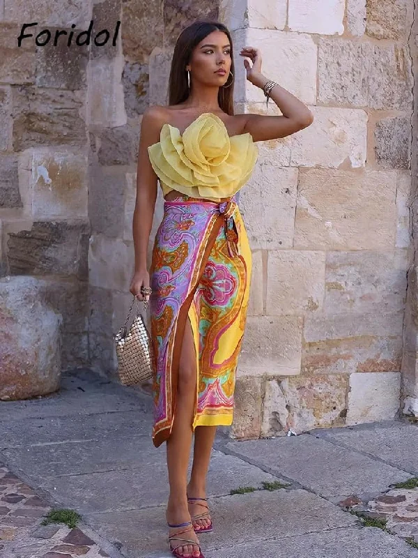 Flower Crop top and Skirt Spandex Blend Rayon Blend Denim Blend