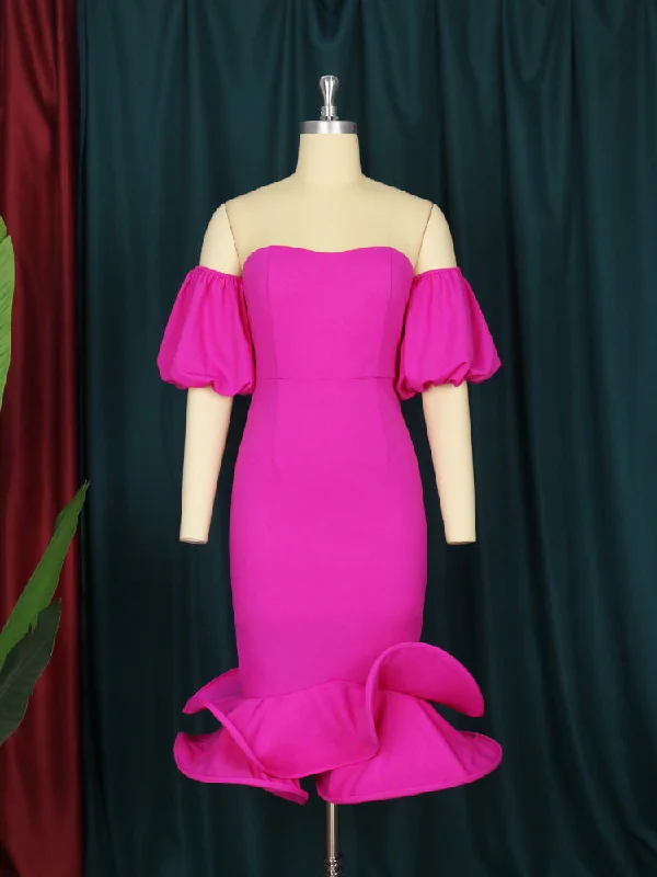 Bare Shoulder Big Ruffle Mermaid Birthday Dresses for Woman Tunics Luxurious high-end