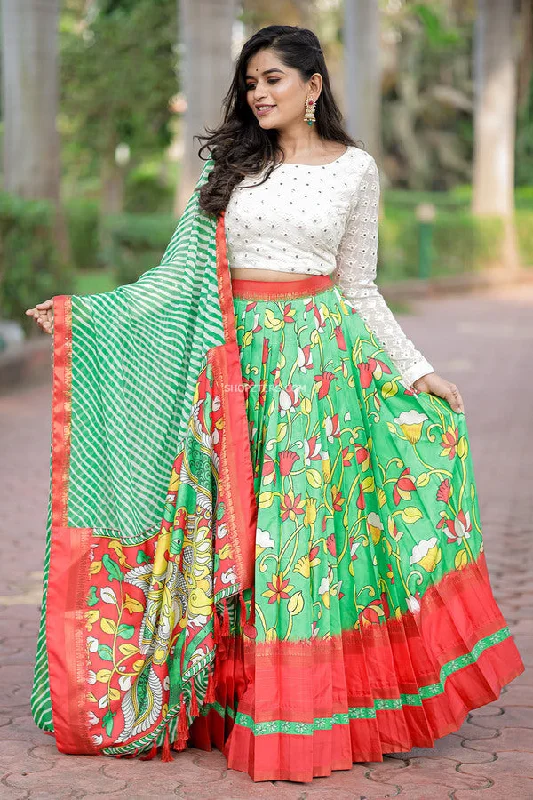 White And Parrot Green Crop Top And Skirt Collared Crew Neck Turtle Neck