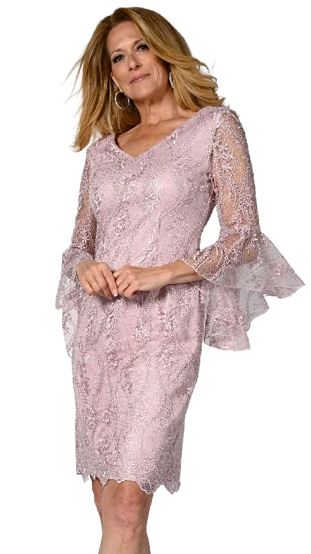 Sheer Bell Sleeve Lace Overlay Dress. Style FL238332 Boatneck Modish Everyday
