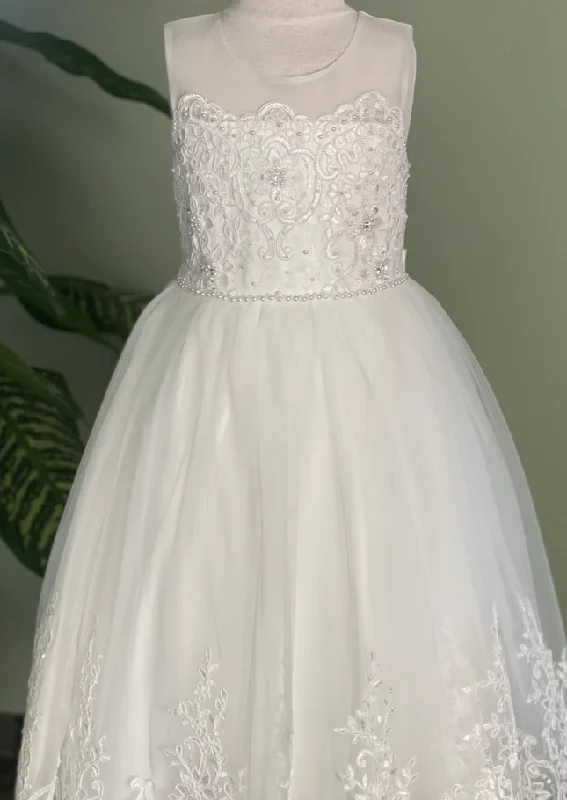 Lace and Tulle Flower Girl Dress with Sheer Yoke Tunics Occasion special