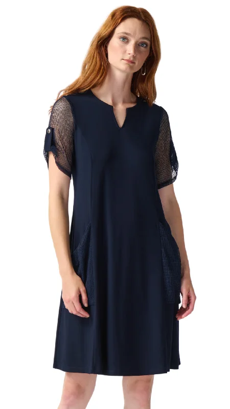 Silky Knit & Mesh A-Line Dress. Style JR242218 Tunics Corduroy durable