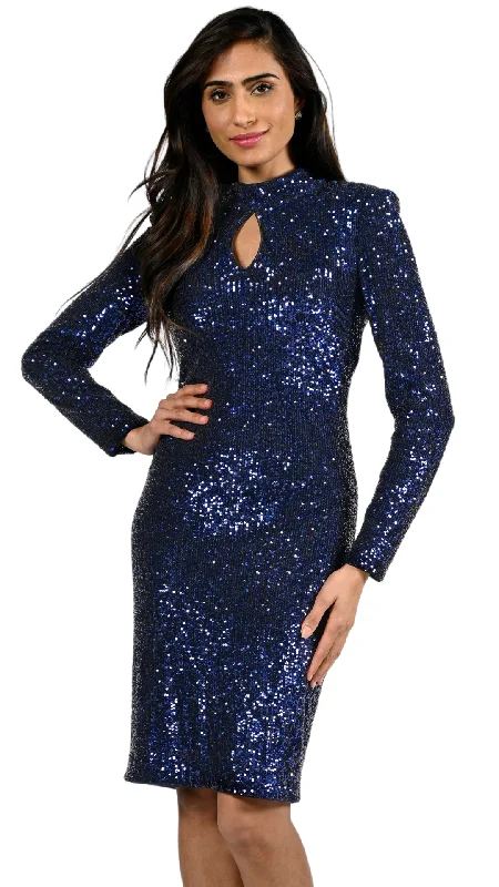 Front Cutout Detail Sequin Dress in Sapphire. Style FL224347 A-Line Day Work