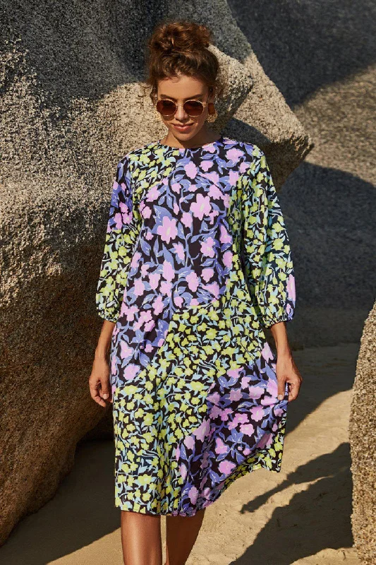Floral Three Quarter Sleeve Dress Tunics Practical easy-care