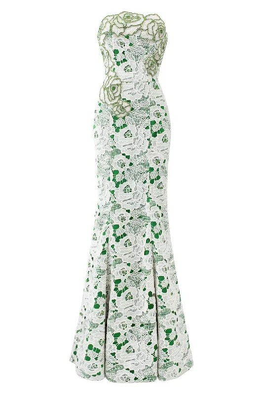 MERMAID STRAPLESS LACE DRESS Elegant Long Evening