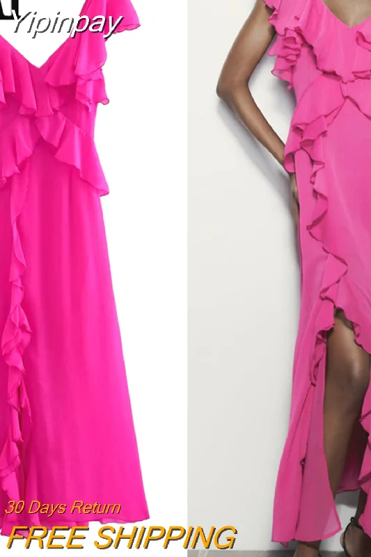 Yipinpay 2023 Chiffon Ruffle Dress Woman Short Sleeve Long Dresses Women Summer Midi Party Dresses Backless Elegant Evening Dress A-Line Day Work Yipinpay 2023 Chiffon Ruffle Dress Woman Short Sleeve Long Dresses Women Summer Midi Party Dresses Backless Elegant Evening Dress A-Line Day Work