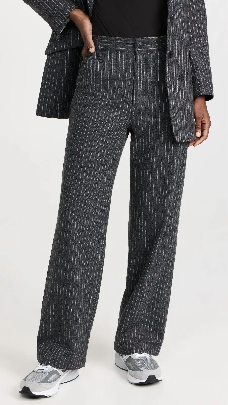 Sid Italian Wool Carpenter Pant In Grey Stripe Elegant High-Waist Pants