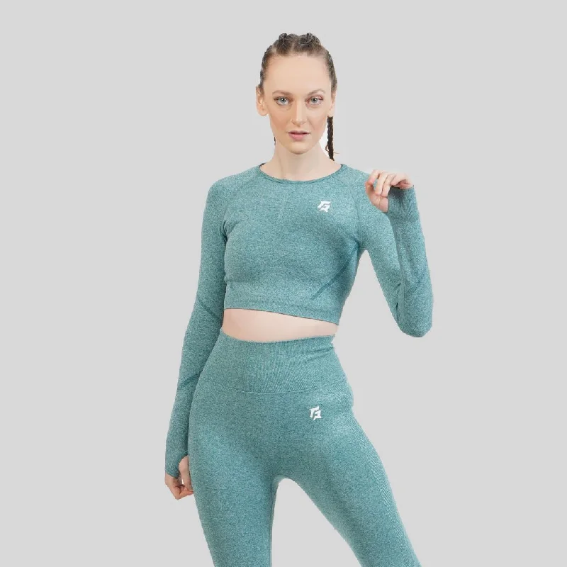 Fitness Ruched Seamless Crop Top (Green) Chenille Fabric Brocade Fabric Lace Fabric