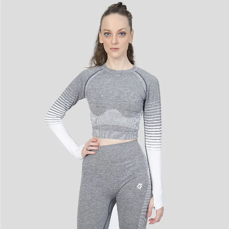 Thunder Crop Top (Grey-White) Embroidered Appliqued Beaded
