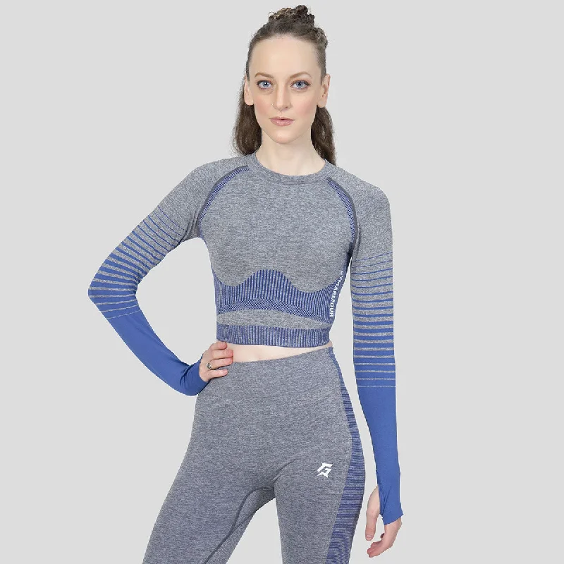 Thunder Crop Top (Grey-Blue) Sequined Glittery Shiny