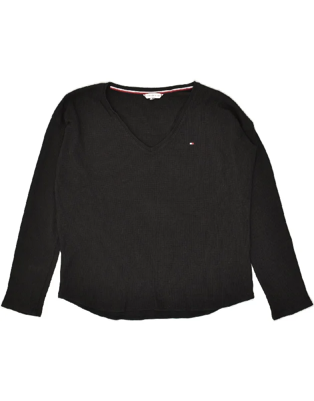 TOMMY HILFIGER Womens Crop Top Long Sleeve UK 14 Medium Black Sequined Glittery Shiny TOMMY HILFIGER Womens Crop Top Long Sleeve UK 14 Medium Black Sequined Glittery Shiny