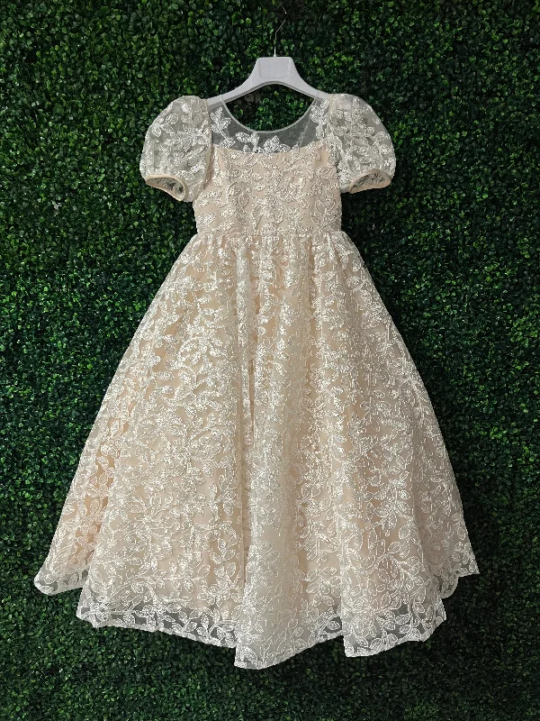 Princess Daliana Girls’ Champagne and Ivory Floral Lace Dress - D24208 Tunics Brand named