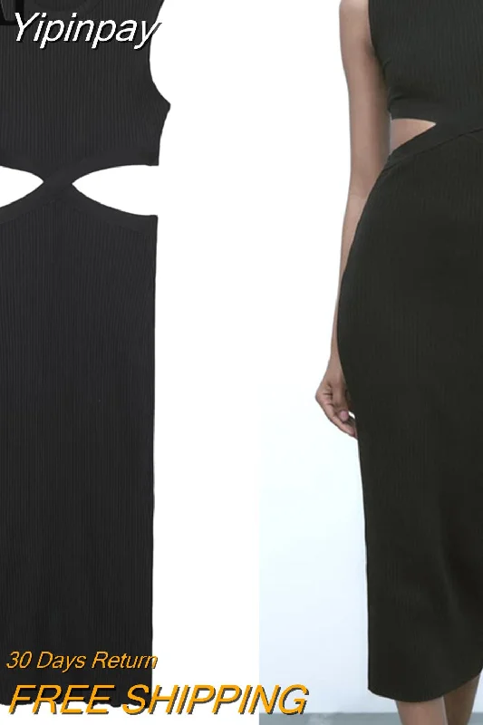 Yipinpay Black Knitted Dresses For Women 2023 Cut Out Bodycon Long Dress Women Sexy Midi Party Dresses Sleeveless Summer Dress Tunics Stylish elegant Yipinpay Black Knitted Dresses For Women 2023 Cut Out Bodycon Long Dress Women Sexy Midi Party Dresses Sleeveless Summer Dress Tunics Stylish elegant