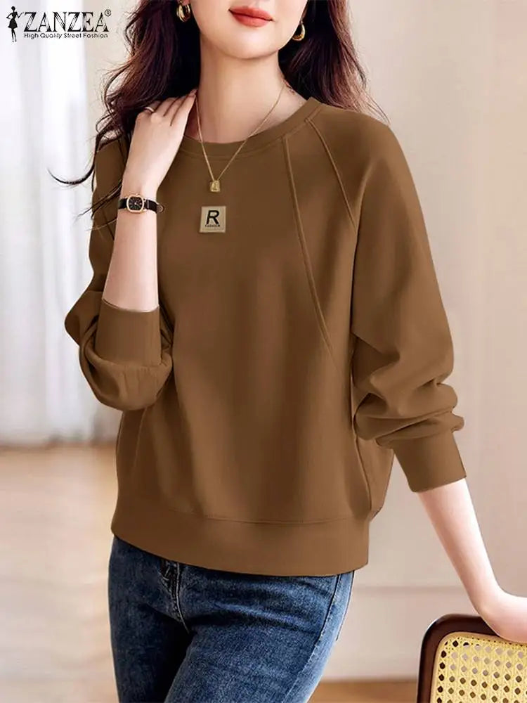 ZANZEA Vintage Sweatshirts Women Autumn Hoodies Elegant Work Tops O Neck Casual Long Sleeve Blusas Female OL Shirt Oversize. Hoodie with High-Low Hem Asymmetrical Trendy ZANZEA Vintage Sweatshirts Women Autumn Hoodies Elegant Work Tops O Neck Casual Long Sleeve Blusas Female OL Shirt Oversize. Hoodie with High-Low Hem Asymmetrical Trendy