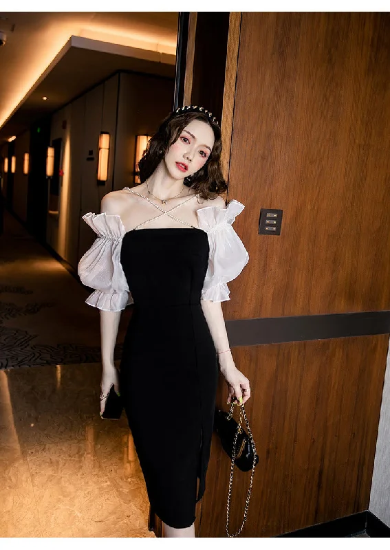 Elegant Boat Neck Puff Sleeve Prom Dresses Sexy Pearl Spaghetti Strap Backless Party Dress Patchwork Knee-Length High Slit Gowns Tunics New arrival Elegant Boat Neck Puff Sleeve Prom Dresses Sexy Pearl Spaghetti Strap Backless Party Dress Patchwork Knee-Length High Slit Gowns Tunics New arrival