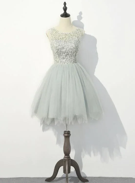 Cute Grey With Lace Round Neckline Party Dress, Women Formal Dresses gh603 Halter Neckline Beach Cute Grey With Lace Round Neckline Party Dress, Women Formal Dresses gh603 Halter Neckline Beach