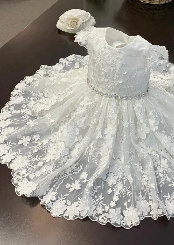 Teter Warm Floral Lace Flutter Sleeve Christening Dress - B120 Tunics Versatile all-occasion