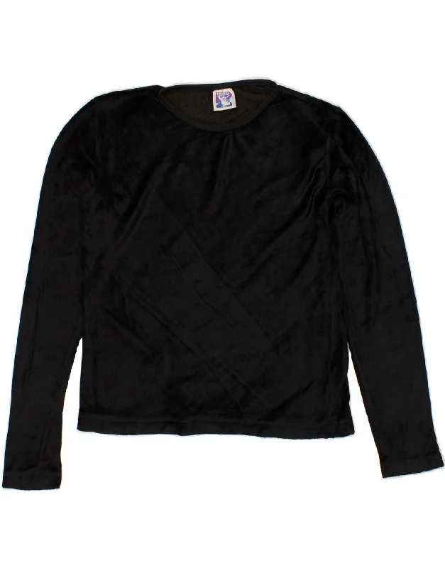 YESSICA Womens Crop Top Long Sleeve UK 14/16 Medium Black Viscose Satin Blend Silk Blend Wool Blend