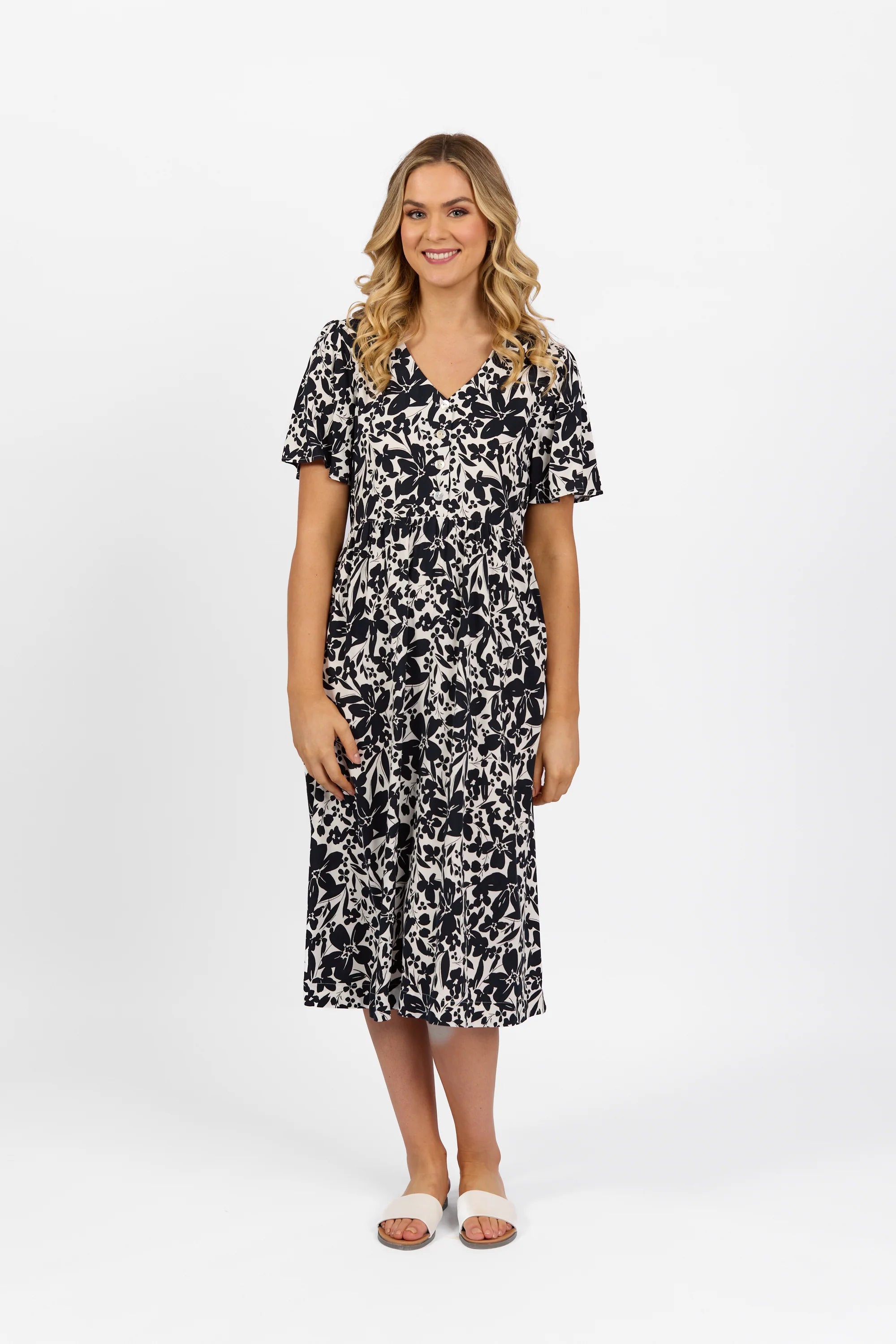 S/Sleeve Dress V Neck Button Front - Coco - VASSALL Tunics Sale discount