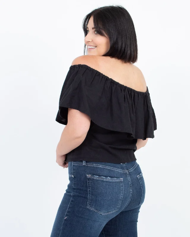 Off-The-Shoulder Crop Top Wool Fabric Cashmere Fabric Tweed Fabric