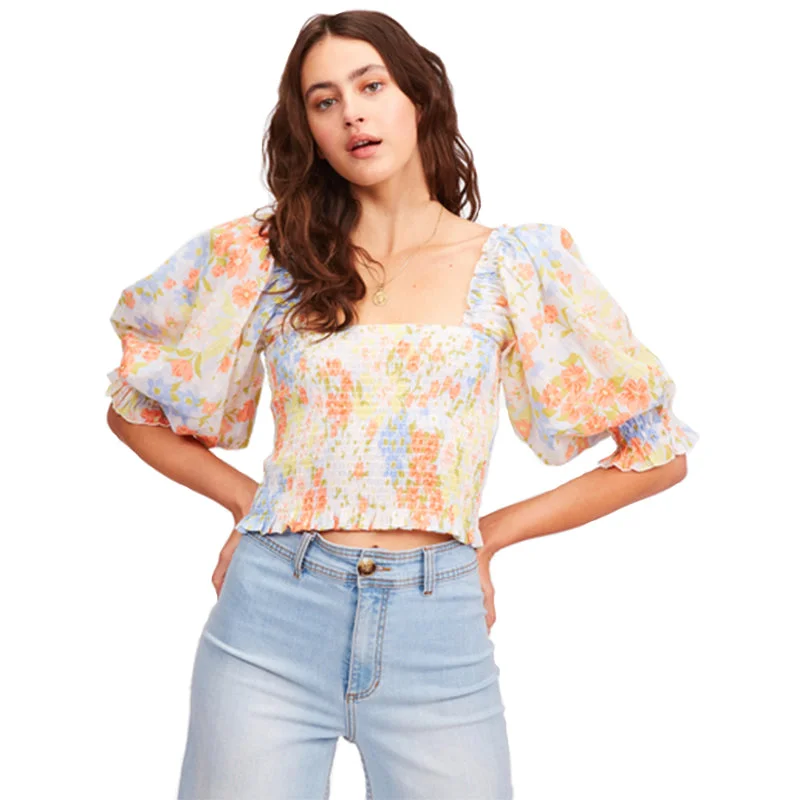 Feeling Groovy Puff Sleeve Crop Top Thin Crop Top Open Front Quick Dry