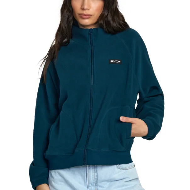 RVCA Womens Lanes Fleece Full Zip Sweatshirt. Hoodie with High Neck Warm Protective