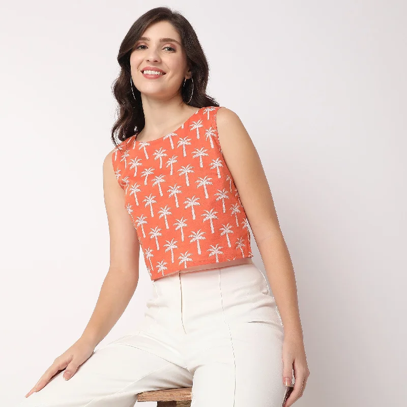 Boxy Fit Printed Crop Top Terry Blend Velvet Blend Canvas Blend