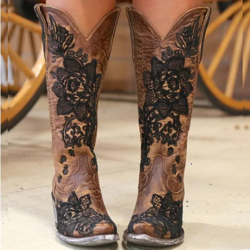 Country cowboy Embroidery boots for women casual mid-calf dress boots Casual Short Summer