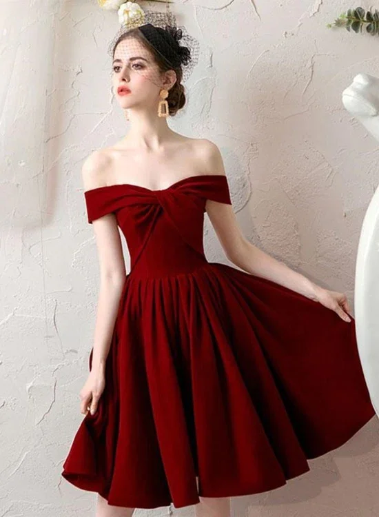 Lovely Sweetheart Wine Red Velvet Short Party Dress, Dark Red Velvet Prom Dress Homecoming Dress  gh98 Tunics Corduroy durable
