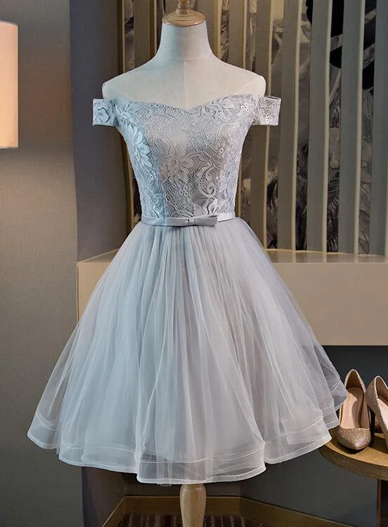 Cute Off The Shoulder Lace And Tulle Knee Length Party Dress, Homecoming Dress gh442 sweetheart Neckline Romantic Cute Off The Shoulder Lace And Tulle Knee Length Party Dress, Homecoming Dress gh442 sweetheart Neckline Romantic