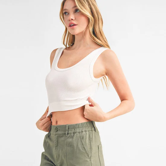 Ribbed Scoop Neck Crop Top Ambiance 74936 Satin Blend Silk Blend Wool Blend