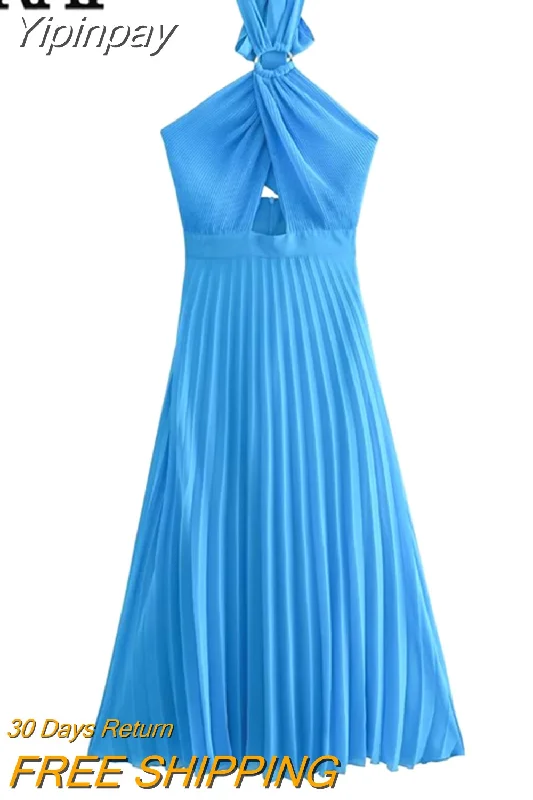 Yipinpay 2023 Woman Halter Long Dress Women Cut Out Blue Backless Dress Woman Pleated Off Shoulder Summer Elegant Party Dresses Tunics Spring floral Yipinpay 2023 Woman Halter Long Dress Women Cut Out Blue Backless Dress Woman Pleated Off Shoulder Summer Elegant Party Dresses Tunics Spring floral