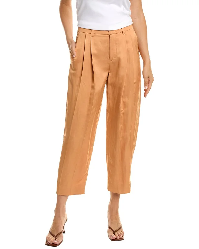 Vince Pleated Linen-Blend Tapered Pant Stylish Casual Pants