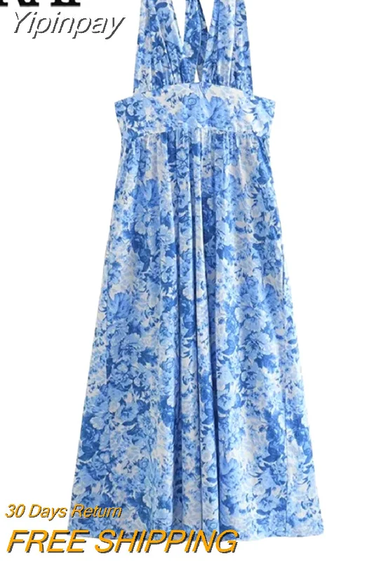 Yipinpay Print Halter Long Dress Women Blue Floral Backless Dress Woman Off Shoulder Sexy Summer Dresses Midi Holiday Party Dresses High-Low Hemline Casual Yipinpay Print Halter Long Dress Women Blue Floral Backless Dress Woman Off Shoulder Sexy Summer Dresses Midi Holiday Party Dresses High-Low Hemline Casual