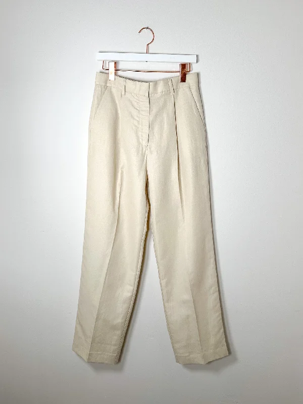 Pomandère - Cotton Linen Pant - Pearl Elegant High-Waist Pants