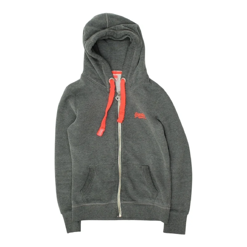 Superdry Womens Grey Full Zip Hoodie | Designer Streetwear Hoody VTG. Hoodie with Button Placket Classic Preppy Superdry Womens Grey Full Zip Hoodie | Designer Streetwear Hoody VTG. Hoodie with Button Placket Classic Preppy