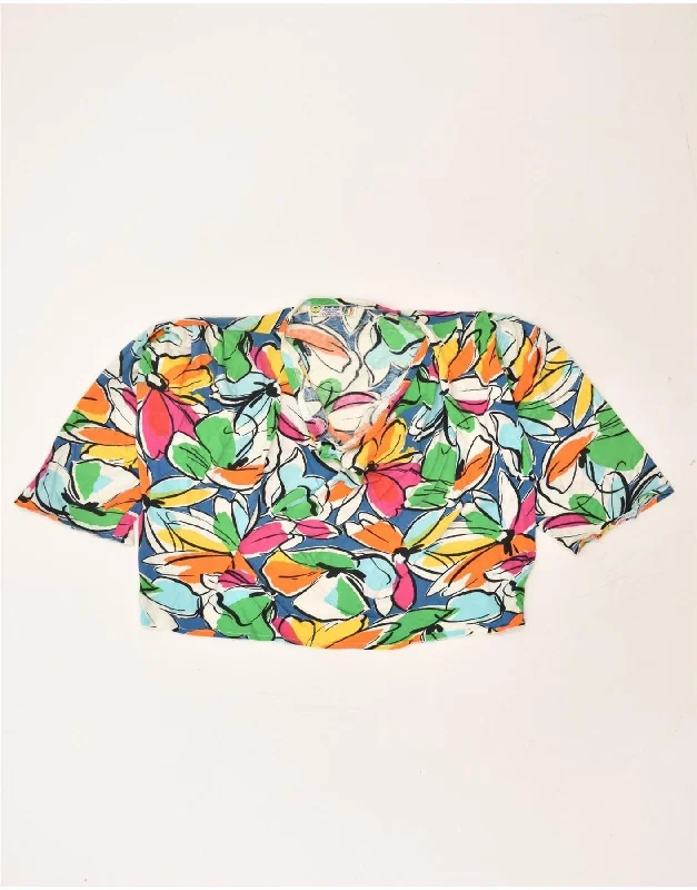 POP 84 Womens Crop Top UK 10 Small Blue Floral Nylon Fabric Polyester Fabric Spandex Fabric