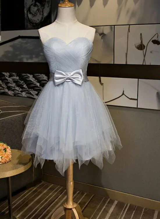 Beautiful Simple Grey Tulle Party Dress With Bow, Lovely Formal Dress gh487 Pleated Skirt Elegant Beautiful Simple Grey Tulle Party Dress With Bow, Lovely Formal Dress gh487 Pleated Skirt Elegant