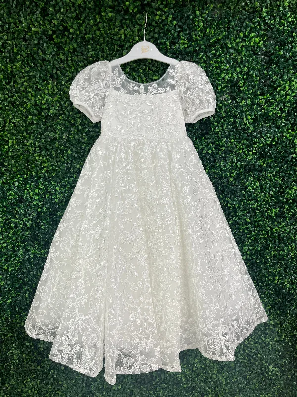 Princess Daliana Girls’ White Floral Lace Dress - D24208 Tunics Modern contemporary