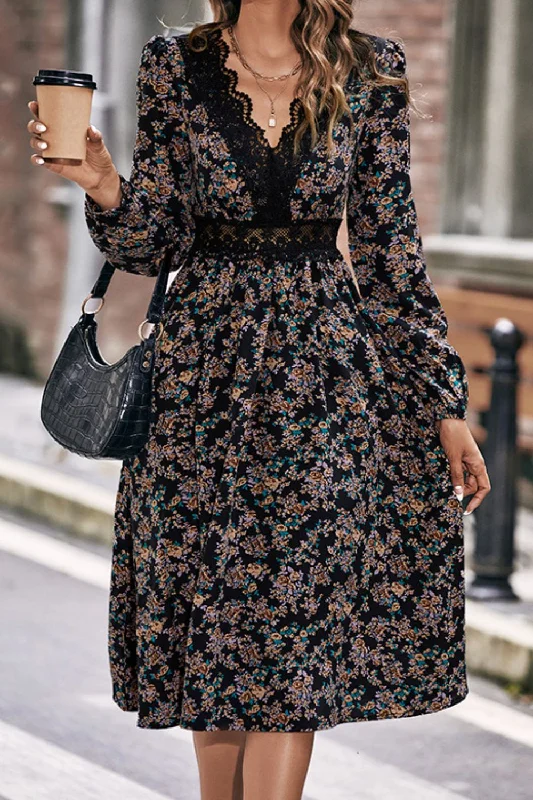 Floral Spliced Lace V-Neck Dress Tunics Luxurious high-end